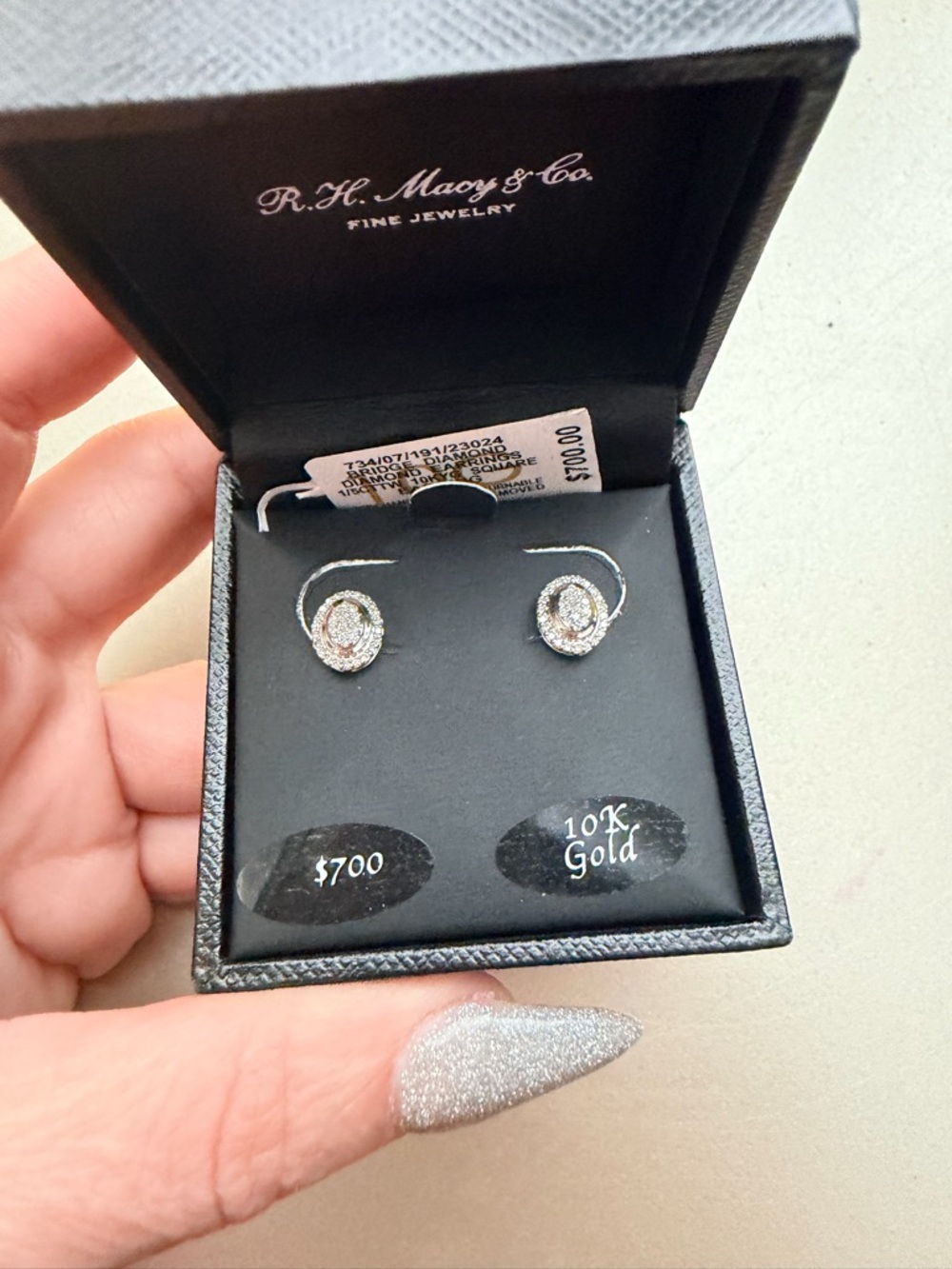 New pair of 10K Gold White Diamond Halo Earrings - Silver Tone